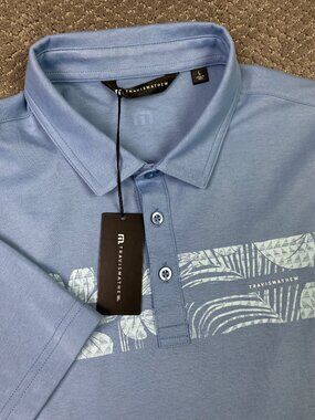 Travis Mathew Leid Back Polo Shirt Men's Large Blue Quiet Harbor Striped golf